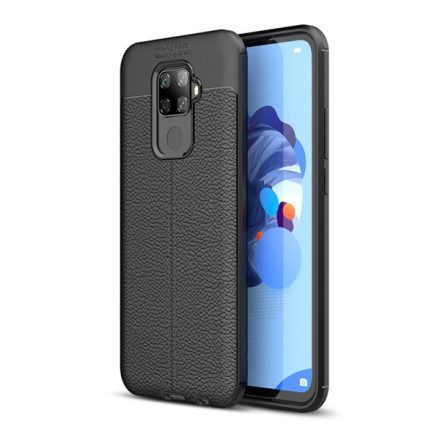 Huawei Mate 30 Lite, Szilikon tok, bőrhatású, varrásminta, fekete