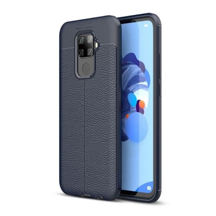 Huawei Mate 30 Lite , Szilikon tok, bőrhatású, varrásminta, sötétkék