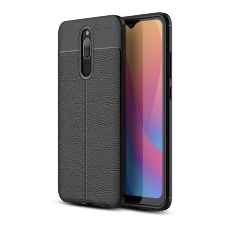 Xiaomi Redmi 8A, Szilikon tok, bőrhatású, varrás minta, fekete