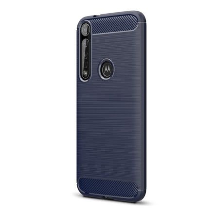 Motorola Moto G8 Plus, TPU szilikon tok, közepesen ütésálló, szálcsiszolt, karbon minta, sötétkék