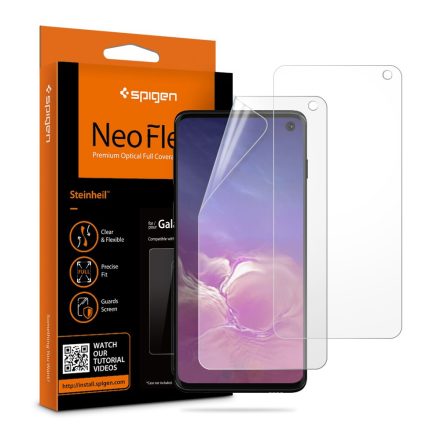 Samsung Galaxy S10 SM-G973, Kijelzővédő fólia (az íves részre is!), Spigen Neo Flex HD, Clear Prémium, 2 db / csomag